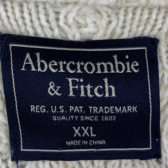 Abercrombie & Fitch Fisherman Sweater Mens 2XL Cream Cable Knit Merino Wool - Picture 3 of 6